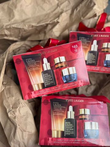 Bộ mỹ phẩm Estée Lauder Unwrap Your Glow Repair + Hydrate - Serum, Kem lão hóa, Kem dưỡng đêm & Sữa rửa mặt cao cấp cho làn da rạng rỡ