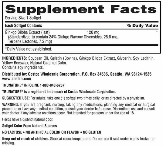 Viên uống bổ não Trunature ginkgo biloba  340 viên chính hãng Mỹ