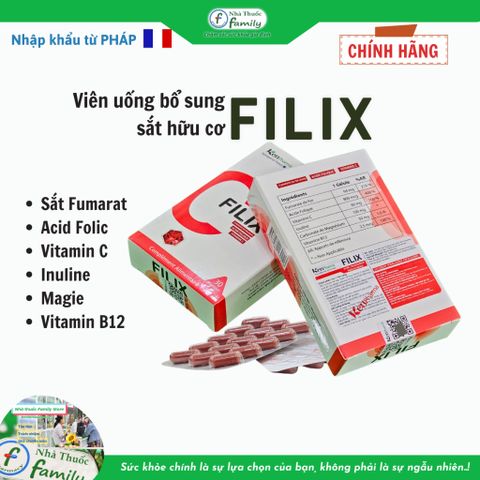 Viên Uống Bổ Sung Sắt & Acid Folic FILIX Nhập Khẩu Pháp - Hỗ Trợ Thiếu Máu, Dinh Dưỡng Cho Phụ Nữ Mang Thai