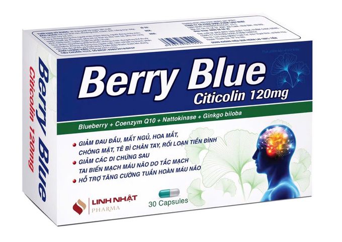 Viên bổ não Berry Blue Citicolin 120mg - Hỗ trợ trí nhớ, tuần hoàn máu não, giảm rối loạn tiền đình (30 viên)