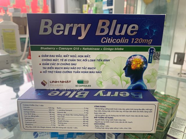 Viên bổ não Berry Blue Citicolin 120mg - Hỗ trợ trí nhớ, tuần hoàn máu não, giảm rối loạn tiền đình (30 viên)