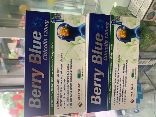 Viên bổ não Berry Blue Citicolin 120mg - Hỗ trợ trí nhớ, tuần hoàn máu não, giảm rối loạn tiền đình (30 viên)