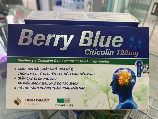 Viên bổ não Berry Blue Citicolin 120mg - Hỗ trợ trí nhớ, tuần hoàn máu não, giảm rối loạn tiền đình (30 viên)