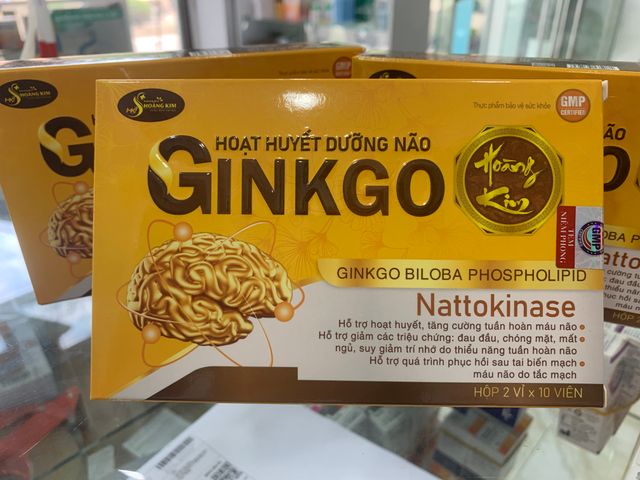 Viên uống Hoạt Huyết Dưỡng Não Ginkgo Hoàng Kim - Hỗ trợ giấc ngủ, giảm chóng mặt, cải thiện tuần hoàn máu não, hộp 20 viên