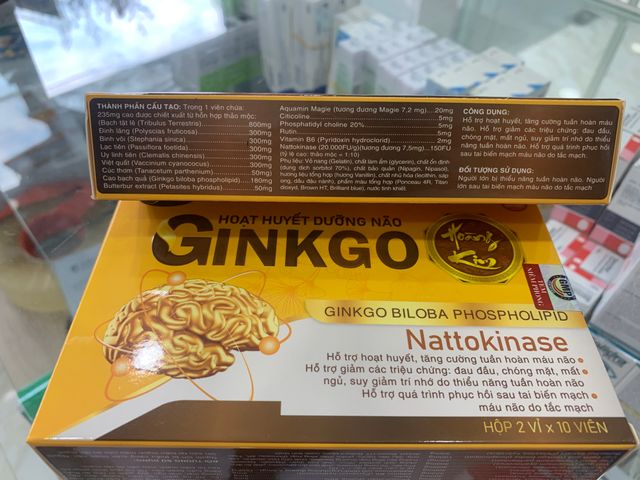Viên uống Hoạt Huyết Dưỡng Não Ginkgo Hoàng Kim - Hỗ trợ giấc ngủ, giảm chóng mặt, cải thiện tuần hoàn máu não, hộp 20 viên