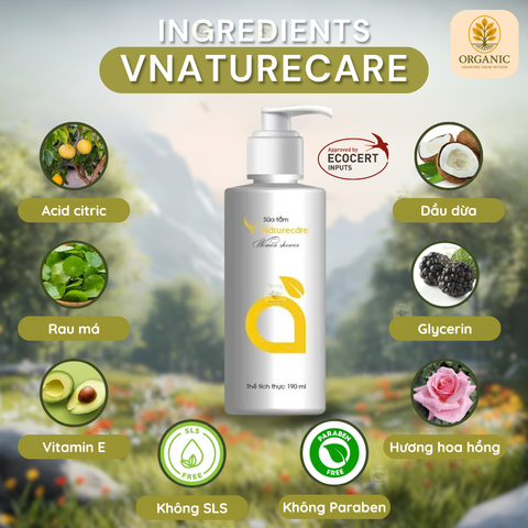 Sữa Tắm Nữ Vnaturecare Hương Hoa Hồng 190mL - Dưỡng Da Mềm Mượt, Lưu Hương Lâu, Chiết Xuất Thiên Nhiên, Phù Hợp Với Da Nhạy Cảm