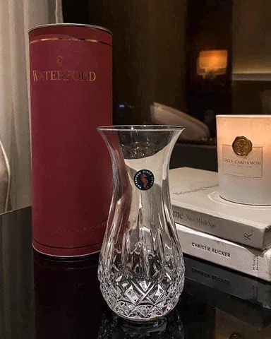 Lọ Hoa Pha Lê Waterford Lismore 15cm - Hộp Hồng Sang Trọng, Trang Trí Bàn Khách, Phòng Làm Việc, Quán Cà Phê
