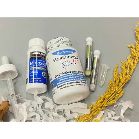 Combo Mọc Tóc Nâng Cao Kirkland - Set 5% Minoxidil và HairOmega DHT Blocker hỗ trợ kích thích mọc tóc và giảm rụng tóc hiệu quả