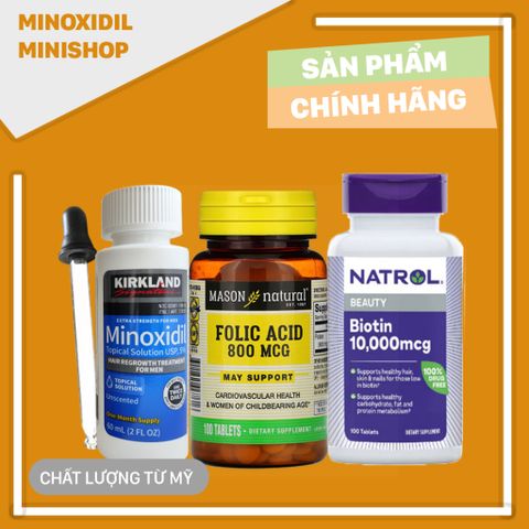 Combo Mọc Râu Tóc Minoxidil 5% + Biotin & Folic - Hỗ Trợ Tăng Trưởng Tóc Chắc Khỏe, Tặng Bột Hỗ Trợ LCLT