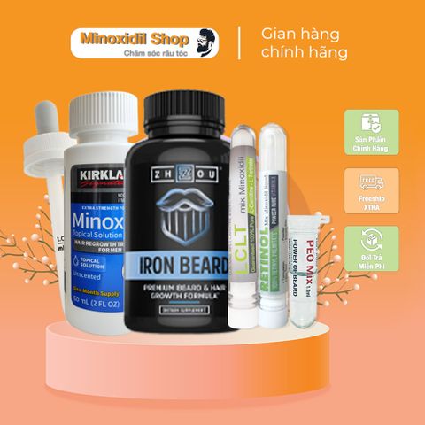Combo Dung Dịch Mọc Râu Tóc Minoxidil 5% + Iron Beard + LCLT + Retinol - Tăng Cường Mọc Tóc Nhanh Chóng Từ USA