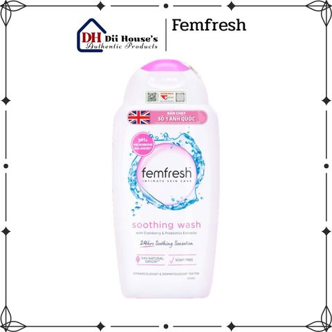 Dung dịch vệ sinh phụ nữ Femfresh Soothing Wash 250ml - Hỗ trợ kháng viêm, tươi mát, an toàn cho mọi phụ nữ.