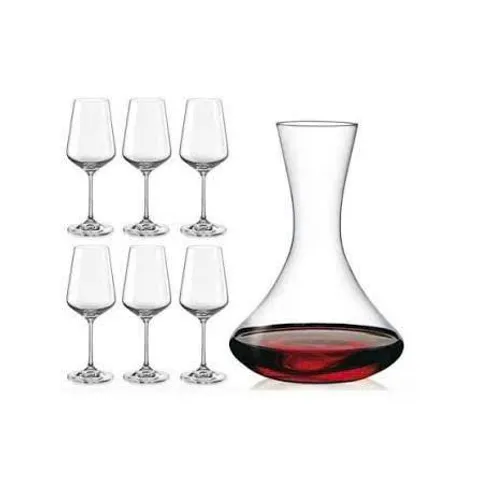 Bộ 6 Ly Thủy Tinh Bohemia Sandra Kèm Bình Thở 1,5 Lít - Dụng Cụ Pha Chế Cao Cấp An Toàn Với Máy Rửa Chén