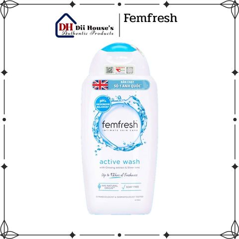Dung dịch vệ sinh phụ nữ Femfresh Active Wash 250ml - Tươi mát, năng động cho mọi độ tuổi, hỗ trợ vùng kín khỏe mạnh