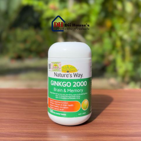 Viên uống bổ não Nature's Way Ginkgo 2000 - Tăng cường trí nhớ và chức năng nhận thức, 120 viên - Thực phẩm bảo vệ sức khỏe