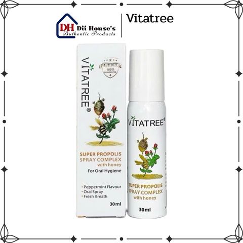 Xịt keo ong Vitatree Super Propolis Spray with Honey 30ml - Tăng cường sức đề kháng, hỗ trợ viêm họng, hàng nhập khẩu chất lượng cao