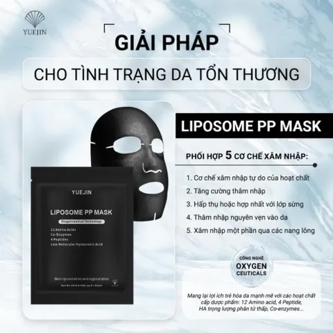 Mặt nạ Yuejin Liposome PP Mask Mặt nạ đen siêu phục hồi, cấp ẩm và tái sinh đa tầng cao cấp