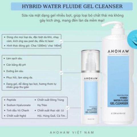 Sữa Rửa Mặt Dịu Nhẹ Cấp Ẩm Ahohwa  Hybrid Water Fluide Gel Cleanser 150ml