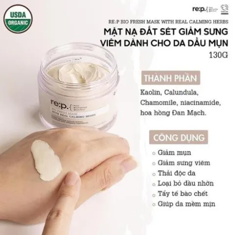 Mặt Nạ Đất Sét RE:P Giảm Mụn Và Se Khít Lỗ Chân Lông REP Bio Fresh Mask