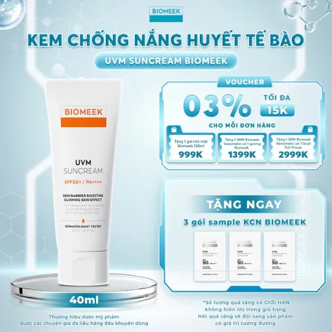 Kem chống nắng Biomeek UVM Suncream cho da nhạy cảm, SPF 50+ PA++++ 40ml