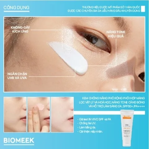 Kem chống nắng Biomeek UVM Suncream cho da nhạy cảm, SPF 50+ PA++++ 40ml