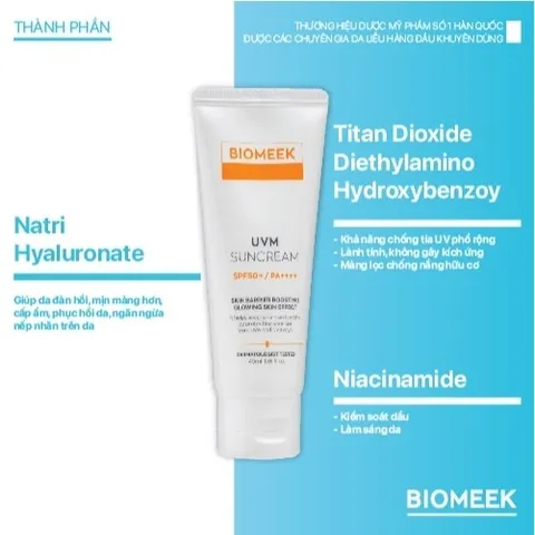 Kem chống nắng Biomeek UVM Suncream cho da nhạy cảm, SPF 50+ PA++++ 40ml