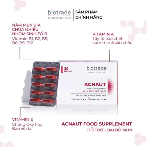 Viên uống Biotrade Acnaut Food Supplement 30 Viên giảm mụn trứng da làm đẹp da