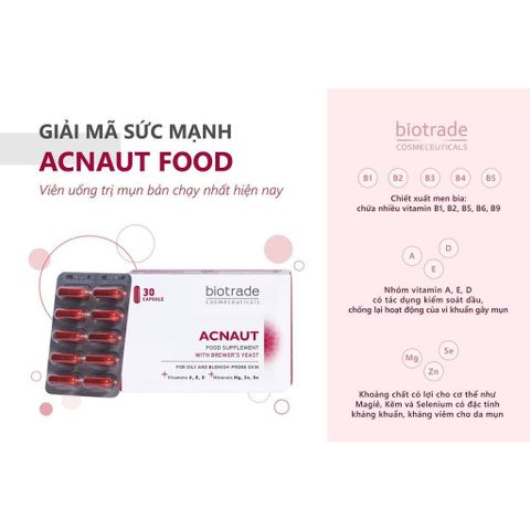 Viên uống Biotrade Acnaut Food Supplement 30 Viên giảm mụn trứng da làm đẹp da