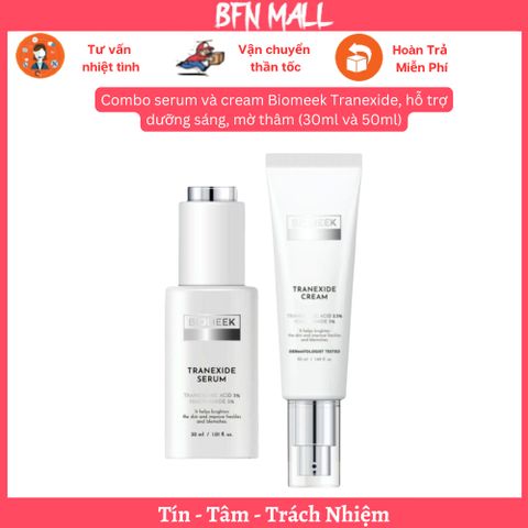 Combo serum và cream Biomeek Tranexide, hỗ trợ dưỡng sáng, mờ thâm (30ml và 50ml)