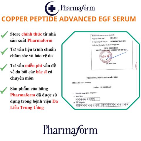 Serum Phục hồi chống lão hóa  Pharmarorm Copper Peptide Advance Serum with 1% GHK-Cu & 100ppm EGF 30 ml