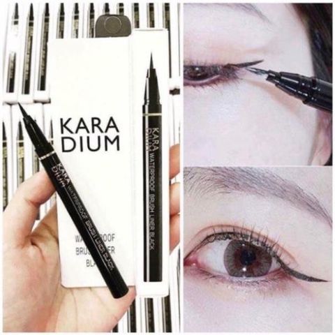 Bút Kẻ Mắt Nước Karadium - Kẻ mắt dạ siêu mảnh Karadium Waterproof Brush Liner Black chống nước vỏ trắng
