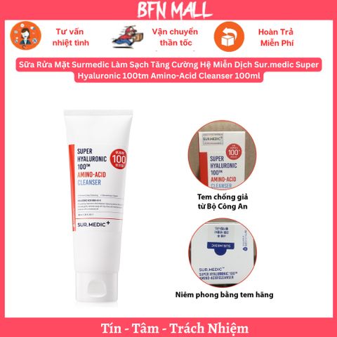 Sữa Rửa Mặt Surmedic Làm Sạch Tăng Cường Hệ Miễn Dịch Sur.medic Super Hyaluronic 100tm Amino-Acid Cleanser 100ml