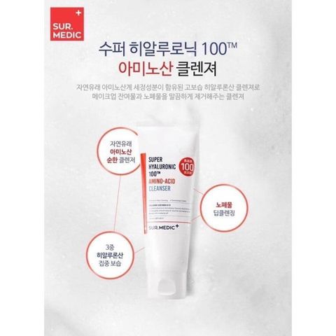 Sữa Rửa Mặt Surmedic Làm Sạch Tăng Cường Hệ Miễn Dịch Sur.medic Super Hyaluronic 100tm Amino-Acid Cleanser 100ml