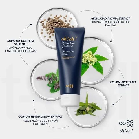 Sáp Tẩy Trang Sạch Sâu oh! oh! Divine Blue Cleansing & Massaging Balm (Hàng Nhập Khẩu)