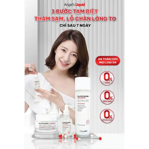 Bộ 3 sản phẩm Nước thần, Huyết thanh, Kem dưỡng mờ nám, dưỡng trắng Angel Liquid Glutathione Plus Niacinamide