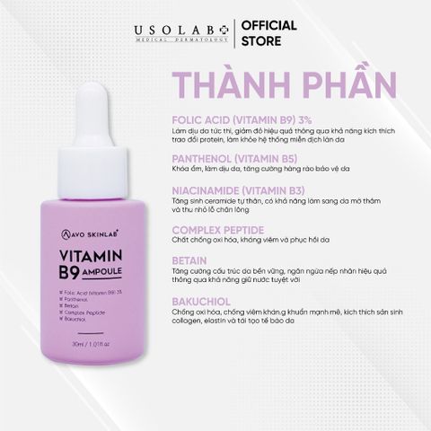 Serum B9 USOLAB AVOSKINLAB Giúp làm dịu da hỗ trợ quá trình phục hồi và cấp ẩm cho da 30ml