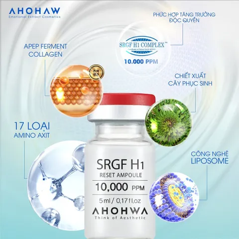 Tế Bào Gốc Phục Hồi Da Ahohwa  SRGF H1 Reset Ampoule 10000PPM  - Kích Thích Tế Bào Mới, Trẻ Hoá Làn Da