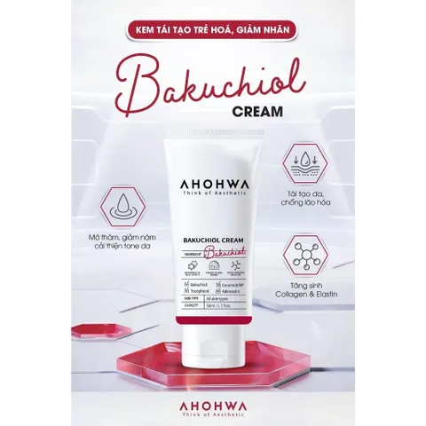 Kem Dưỡng AHOHWA Bakuchiol Cream Tuýp 50ml - Chống Lão Hóa, Giảm Nếp Nhăn, Mờ Thâm, Giảm Nám