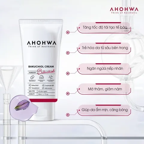 Kem Dưỡng AHOHWA Bakuchiol Cream Tuýp 50ml - Chống Lão Hóa, Giảm Nếp Nhăn, Mờ Thâm, Giảm Nám