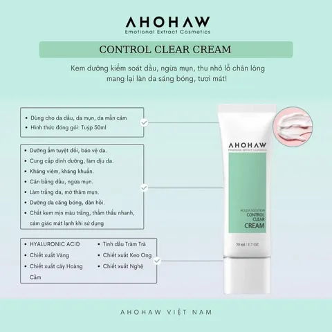 Kem Dưỡng Da Ahohwa Acless Solution Control Clear Cream 50ml