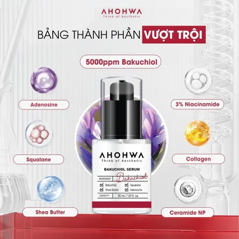 Tinh Chất Tái Tạo Trẻ Hóa AHOHWA Bakuchiol Serum 30ml Chống Lão Hóa, Giảm Nếp Nhăn,  Làm Đều Màu Da