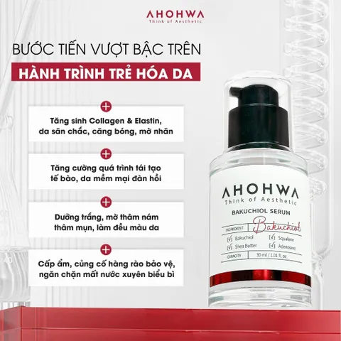Tinh Chất Tái Tạo Trẻ Hóa AHOHWA Bakuchiol Serum 30ml Chống Lão Hóa, Giảm Nếp Nhăn,  Làm Đều Màu Da