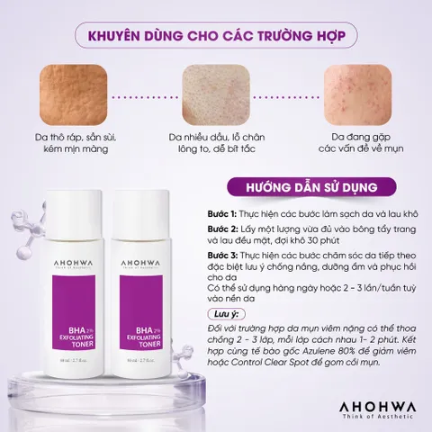 Dung dịch BHA 2% EXFOLIATING TONER AHOHWA 80ml Tẩy Tế Bào Chết Làm sạch Sâu Lỗ Chân Lông