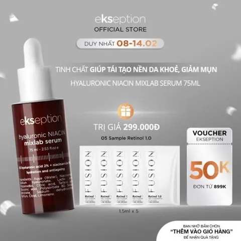 Serum Ekseption Hyaluronic Niacin HA + 5% B3 sáng da, mờ thâm mụn