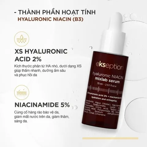 Serum Ekseption Hyaluronic Niacin HA + 5% B3 sáng da, mờ thâm mụn