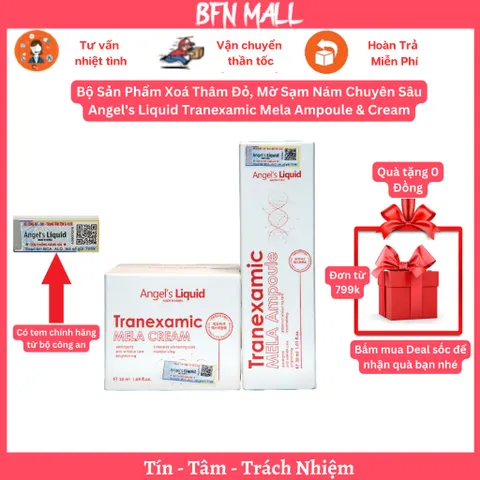 Bộ Sản Phẩm Xoá Thâm Đỏ, Mờ Sạm Nám Chuyên Sâu Angel's Liquid Tranexamic Mela Ampoule & Cream