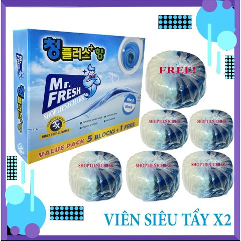 Viên Tẩy Bồn Cầu X2 MR.FRESH - Hộp 5+1 Siêu Diệt Khuẩn & Khử Mùi Cho Bồn Cầu Sạch Sẽ, An Toàn Cho Gia Đình