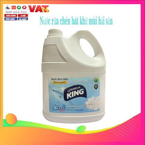 Nước Rửa Chén Bát Khử Mùi Hải Sản Golden King 4L - Sạch Bóng, Khử Mùi Hôi Thực Phẩm, Đậm Đặc, Chính Hãng Thái Lan