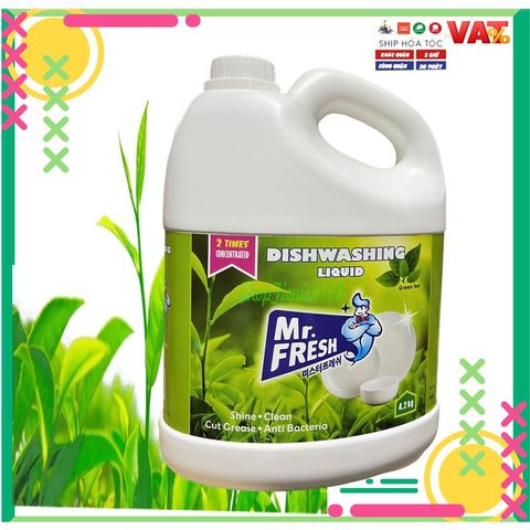 Nước Rửa Chén Bát Mr.Fresh 4.2 kg Hương Quế - Chất Tẩy Rửa Đậm Đặc, Diệt Khuẩn, Mềm Mại Da Tay cho Bát Đĩa Sáng Bóng