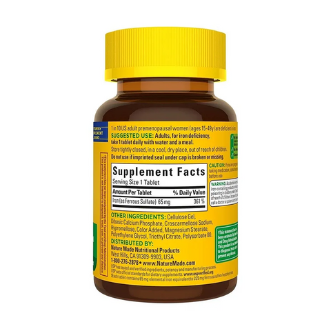 Viên Bổ Sung Sắt Nature Made Iron 65mg - Giải Pháp Hỗ Trợ Thiếu Sắt, Cải Thiện Thiếu Máu - Hộp 365 Viên Nhập Khẩu Mỹ