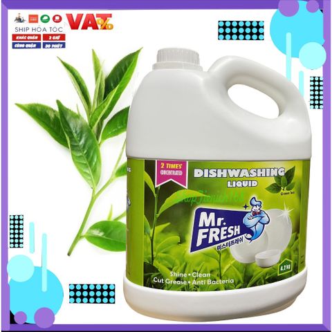 Nước rửa chén bát siêu đậm đặc Mr.Fresh 4.2kg - Hương trà xanh & quế, làm sạch dầu mỡ hiệu quả, sản phẩm nội địa Hàn Quốc